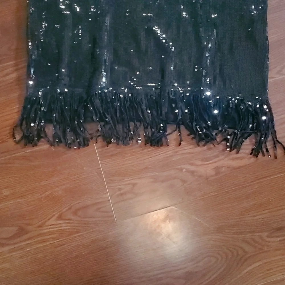 INC Black Sequin Fringe Bottom Dress Extra Large - Picture 4 of 8
